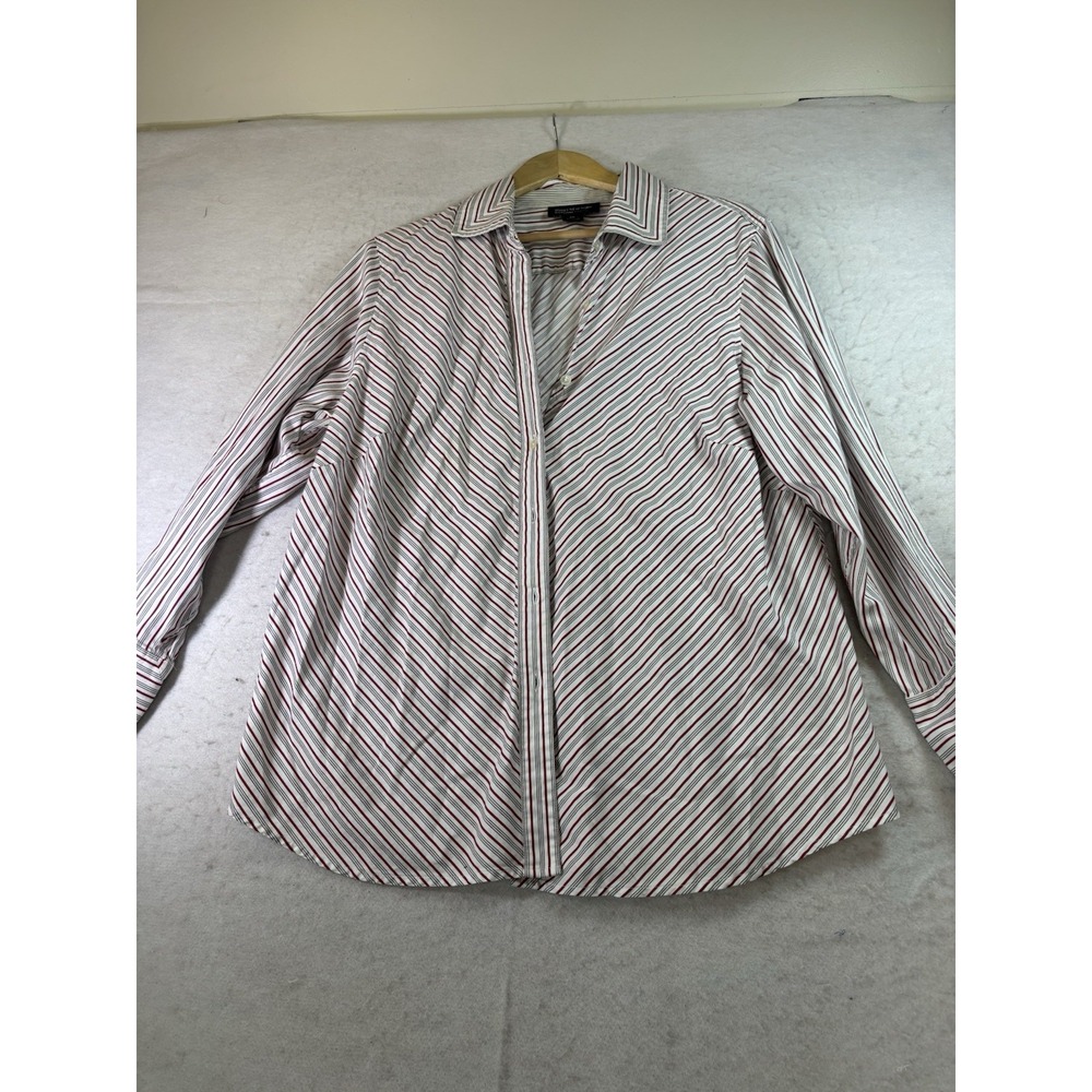 Jones New York Signature Woman 2X Striped Cotton Button Down Career (runs Small)